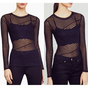 BCBGMaxAzria Veira Stripe Sheer Top - Black